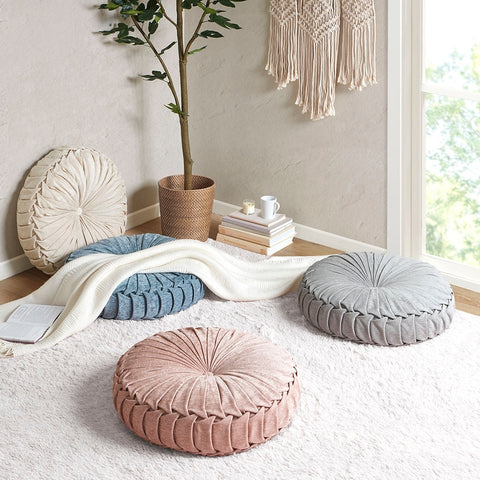 PLEATED POLY CHENILLE ROUND FLOOR PILLOW